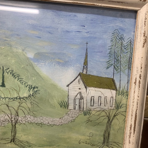 Rustic Hand-Painted Church Picture by Local 90 Yr Old NC Artist - Picture 5 of 6